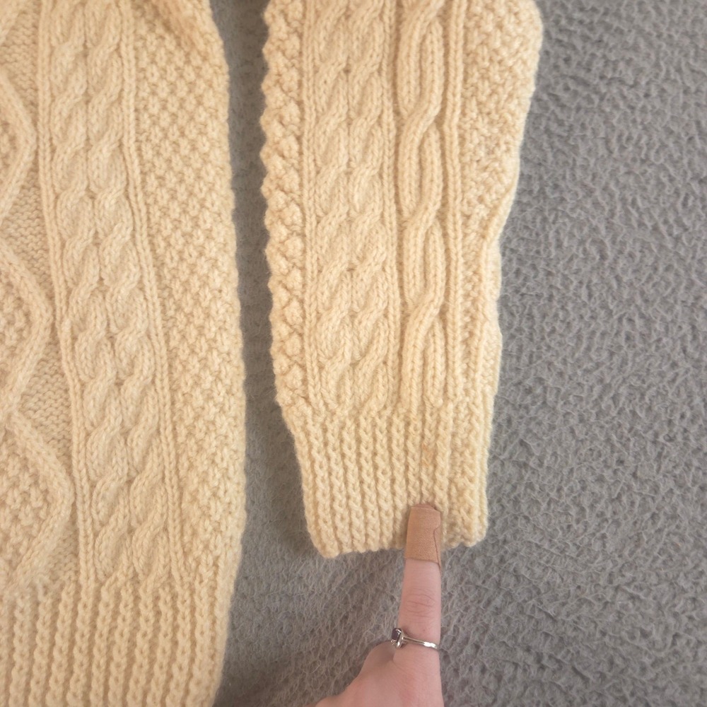 VINTAGE John Molloy Sweater Mens L Cream Aran Handknit Virgin Wool Irish 80s 90s - Picture 6 of 11